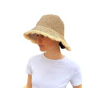 Sombrero Marrón Mujer De Paja Protección Solar Panama Pamela Playa Verano Esparto Gorra para Sol Visera Enrollable con Borde de Paja