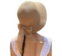 Sombrero Marrón Mujer De Paja Protección Solar Panama Pamela Playa Verano Esparto Gorra para Sol Visera Enrollable Nombre 1