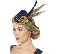 Sombrero Mini Oktoberfest Para Damas Azul Con Pluma Deluxe Disfraz Alemán
