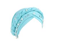 Sombrero monocromático suave de una sola trenza para mujer, sombrero musulmán Baotou, equipo para clima frío para hombre, azul, Talla única