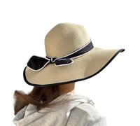 Sombrero Mujer De Paja Protección Solar Panama Pamela Playa Verano Esparto Gorra para Sol Visera Enrollable con Lazo Negro