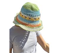 Sombrero Mujer De Paja Protección Solar Panama Pamela Playa Verano Esparto Gorra para Sol Visera Enrollable con Lazo Sombrero Multicolor