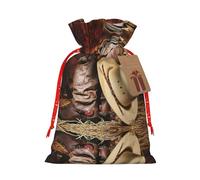Sombrero negro de vaquero con botas occidentales, estampado de temporada de Navidad, bolsas de regalo con cordón para regalos de fiesta de Navidad