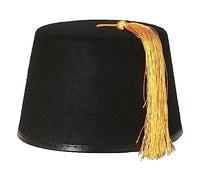 Sombrero negro Fez - Sombrero negro Fez con una borla dorada en la parte superior - Perfecto para películas, televisión o disfraces religiosos y otros eventos de disfraces - Paquete de 1