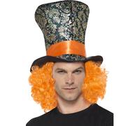 Sombrero Negro Multi Con Cabello Naranja Accesorio De Disfraz Para Adultos