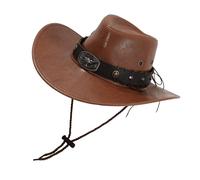 Sombrero occidental de poliuretano para adultos, unisex, ala ancha, remache para cosplay y fiestas temáticas, accesorios de Halloween, accesorios de piel sintética