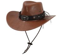 Sombrero occidental de poliuretano para adultos, unisex, ala ancha, remache para cosplay y fiestas temáticas, accesorios de Halloween, accesorios de piel sintética
