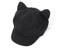 Sombrero Octogonal Boina de Invierno for Mujer, Lisa, Bonita, con Orejas de Gato, Octogonal, Estilo Vendedor de periódicos, Informal, de Invierno, Estilo Pintor, Vintage.(Black)