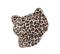 Sombrero octogonal popular con orejas de gato para mujeres y niñas, con patrón de animales, genial cabbie de los años 2000, uso diario, sombrero de fiesta, Estampado de leopardo beige, Talla única