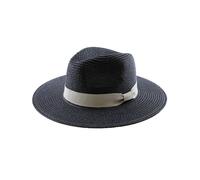 Sombrero Panamá de paja de cabeza grande (58-60 cm, negro B) con sombrero tejido de paja plegable, talla grande,