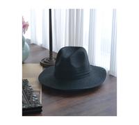 Sombrero Panamá de paja de cabeza grande (negro, 61-64 cm) con sombrero tejido de paja plegable, talla grande,