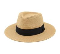 Sombrero Panamá de Verano, Sombrero de Paja Panamá para Mujer y Hombre Unisex, Sombrero de ala Ancha UPF 50 Plegable y Trenzado Intensivo (FR/ES, Números, 59, Marrón Cinta Negra Simple)