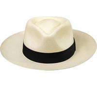 Sombrero Panamá Fino | Fedora auténtica | Estilo | Montecristi hecho a mano | Paja Toquilla | Unisex | Talla 15-16 | Bolsa con funda, natural, 58