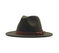 Sombrero Panamá para mujer, sombrero ancho Fedora floppy clásico con hebilla de cinturón, gorras de lana para entrenamiento para mujer, Ejercito Verde, Talla única