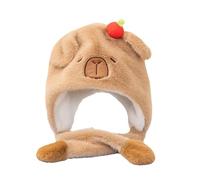 Sombrero para animales de peluche - Sombrero de invierno cálido Capybara | Sombreros de invierno | Equipo de frío | Sombrero de moda con orejas para actividades al aire libre | Viaje | Campanas,