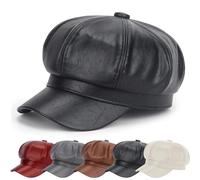 Sombrero para Mujer Boina de Cuero Gorro Vendedor de Periódicos Grueso Elegante Mujeres Chicas Señoras Sombrero de Pintores Vintage Forro de satén Suave con clásico Cuero Negro Ajustables niñas