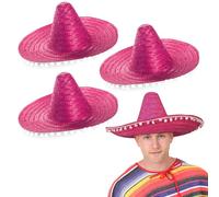 SOMBRERO PINK, RED, GREEN MULTICOLOURED OR YELLOW MENS LADIES MEXICAN DELUXE FANCY DRESS ACCESSORY HAT WITH POM POM EDGING BULK