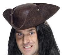 Sombrero Pirata Tricornio Elegante Unisex Para Hombre De Cuero Marrón De Smiffys