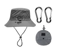 Sombrero Plegable Con 2 Mosquetones - Para Pesca, Lluvia, Sol y Exterior - Impermeable - Gris Oscuro - Talla 30-41 - Para Hombre y Mujer