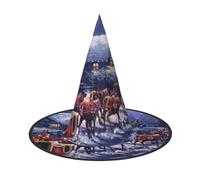 Sombrero plegable de ala ancha con estampado de Papá Noel y ciervo de noche de nieve, adecuado para cosplay, bailes de máscaras y carnaval, 1 pieza