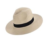 Sombrero Plegable de Paja para Verano, Fedora de ala Ancha para Hombres y Mujeres, Visera de Playa para Ocio y Deporte al Aire Libre (Beige)