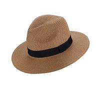 Sombrero plegable de paja para Verano y playa - Sombrero de Fedora con visera para Hombres Mujeres para Ocio y Deporte Aire Libre (Marrón)