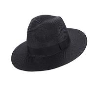 Sombrero Plegable de Paja Verano, Ala Ancha de Playa, Fedora para Hombres y Mujeres, Visera para Ocio y Deporte al Aire Libre (Negro)