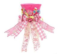 Sombrero plegable de tela para árbol de Navidad con caramelo y lazo, para mejorar el ambiente festivo en árboles de vacaciones (rosa)