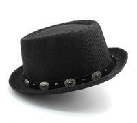 Sombrero Pork Pie Sombreros de Paja Estilo Cerdo for Hombre y Mujer, Sombreros Verano for el Sol, Gorras Marinero, Sombrero Fedora Playa, Trilby, for Viajes al Aire Libre Hombre(Black)