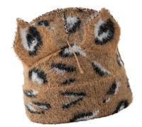 Sombrero sin ala con orejas de gato con patrón de animales, cálido para el invierno, para uso casual al aire libre, mujeres y hombres, unisex, ropa de calle, caqui, Talla única