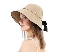 Sombrero Sol Mujer con Agujero para Coleta Lazo Ultra ala UV50+ Impermeable Plegable Playa Senderismo Tamaño Ajustable(Caqui)