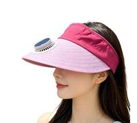 Sombrero solar con ventilador USB, gorra de protección UV de ala ancha, visera de poliéster transpirable para camping, playa, pesca, senderismo, actividades al aire libre, ajustable, 56-60 cm (rosa)