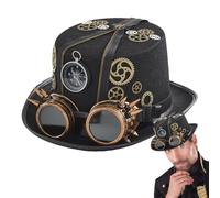 Sombrero Steampunk gótico para hombre - Sombrero de copa negro vintage, accesorio de disfraz victoriano clásico, tocado de estilo retro con | Disfraz de viajero en el tiempo para fiesta de Halloween
