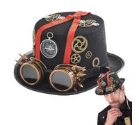 Sombrero Steampunk Gótico - Sombrero De Copa De Fieltro De 13 Cm, Gafas Decorativas De Metal, Sombrros De Cosplay Retro, Accesorio Victoriano Clásico | Sombrer De Disfraz De Viajero Del Tiempo Vinta