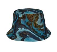 Sombrero Tipo Cubo Abstracto de mármol líquido Azul y Dorado para Mujer y Hombre, Sombreros de Verano para Hombre y Mujer