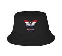 Sombrero Tipo Cubo con Bandera de Paraguay y Mariposa Divertida, Negro, de Pescador, Gorra de Pesca, Vintage, Plegable, Divertido, para Viajes, Verano, Playa, para Hombres y Mujeres.