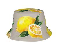Sombrero Tipo Cubo con Estampado de Acuarela de Frutas de Verano, Limones y Hojas para Mujer y Hombre, Sombreros de Verano para Hombre y Mujer