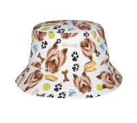 Sombrero Tipo Cubo con Forma de Perro Sonriente de Yorkshire Terrier para Mujer y Hombre, Sombreros de Verano para Hombre y Mujer