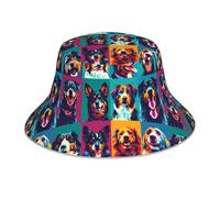 Sombrero Tipo Cubo Reversible con Estampado Dog in The Grid B Unisex, Reflectante, Plegable, Ligero, Ideal para el Sol, la Pesca y el Verano Playa, la Pesca y los Viajes.