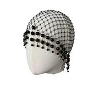 Sombrero tocado de red tejido con perlas plástico elegante | Novia Perlas Borla Tocado De Boda Chapeau De Mariage(Black)