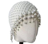 Sombrero tocado de red tejido con perlas plástico elegante | Novia Perlas Borla Tocado De Boda Chapeau De Mariage(WHITE)