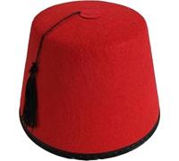 Sombrero tradicional rojo Fez con borla negra, sombrero marroquí, gorro plano, sombrero turco otomano universal
