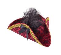 Sombrero Tricornio Negro Con Pluma Roja Para Dama Accesorio De Disfraz De Pirata