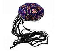 Sombrero uigur hexagonal étnico único con detalles trenzados, decoración de lentejuelas, sombrero de escenario para disfraces, eventos, teatro, teatro, Gorra azul real a 8 B, X-Small-Large