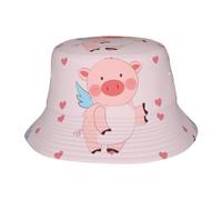 Sombrero unisex con estampado de cerdo volador de dibujos animados, sombrero de pesca plegable de ala ancha, perfecto para viajes, senderismo, playa y safari, color negro