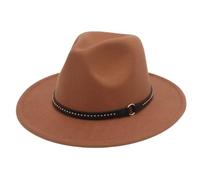 Sombrero unisex de ala ancha para jazz, anillo de metal, remache, cinturón, accesorios de fieltro, para mujeres y hombres, fiestas, bodas, sombreros Fedora, caqui, Talla única