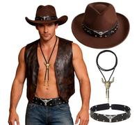 Sombrero Vaquero Decorado Con Cabeza De Toro Negra, Correa De Sombrero Vaquero Retro Ajustable, Collar Colgante De Cabeza De Toro De Bronce, Fiesta De Vaqueros, Regalos De Disfraces De Halloween