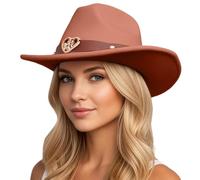 Sombrero vaquero genérico con cinturón de corazón, sombrero de jazz vintage estilo británico hombre mujer gorra exterior decorativa para fiesta, accesorio de moda retro traje de vaquera, marrón, Talla