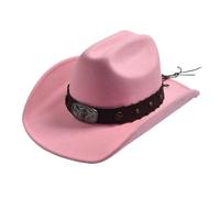 Sombrero Vaquero Hombre Sombreros de Vaquero Occidentales for Hombres y Mujeres, Sombreros ala Ancha Vintage Lana Artificial, Fieltro Caballero señora(Pink)