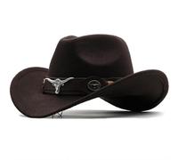 Sombrero vaquero occidental con ala enrollada, gorra vaquera, sombrero fedora de jazz, fieltro for mujeres y hombres Para festivales(Coffee,52-54cm)